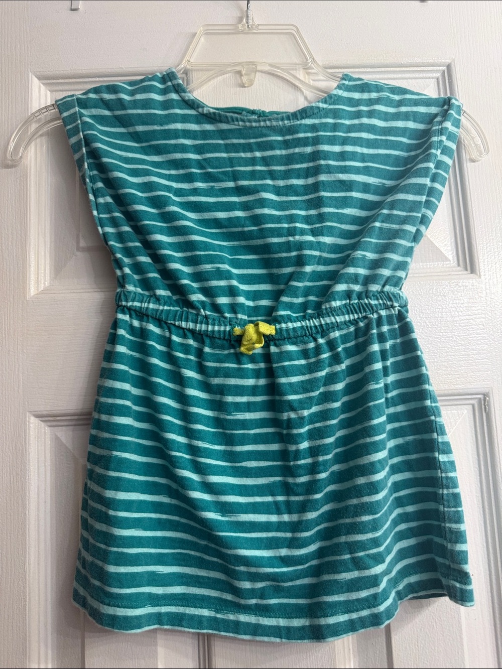 Girls Gymboree Striped Teal & White Sleeveless tunic with Yellow Tie size 5